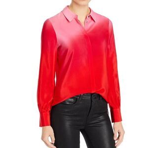 Kobi Halperin Womens Red Pink Ombre Cuffed Sleeve Point Collar Blouse Easter Spr